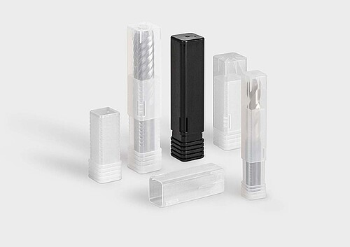 TopPack Conical: a packaging tube for shank tools, milling cutters, and drills.