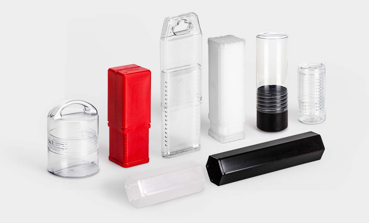 A selection of rose plastic plastic packaging tubes.