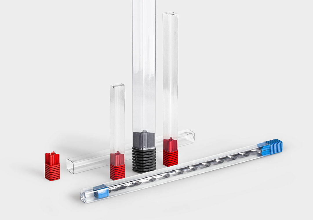 TopPack XLine: the plastic packaging tube for extra long shank tools.